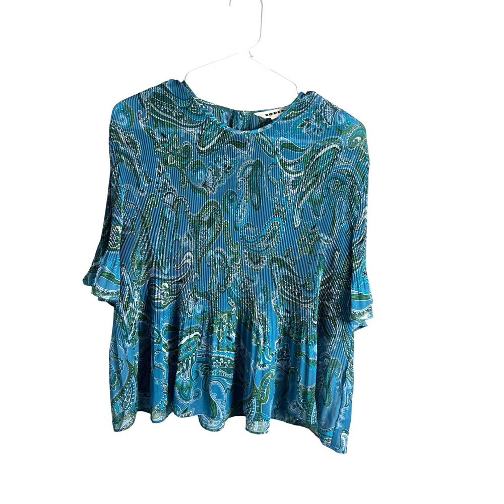 Boden Blue Paisley Swingtop Blouse Size US 10 Pleated Boho Career Whimsical